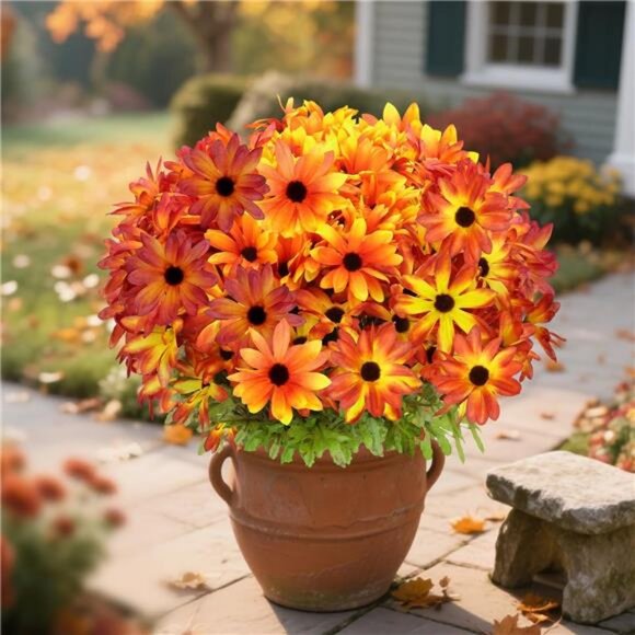 6 Bundles Fall Flowers Artificial for Decoration, Faux Mums for Outdoor - Picture 1 of 8
